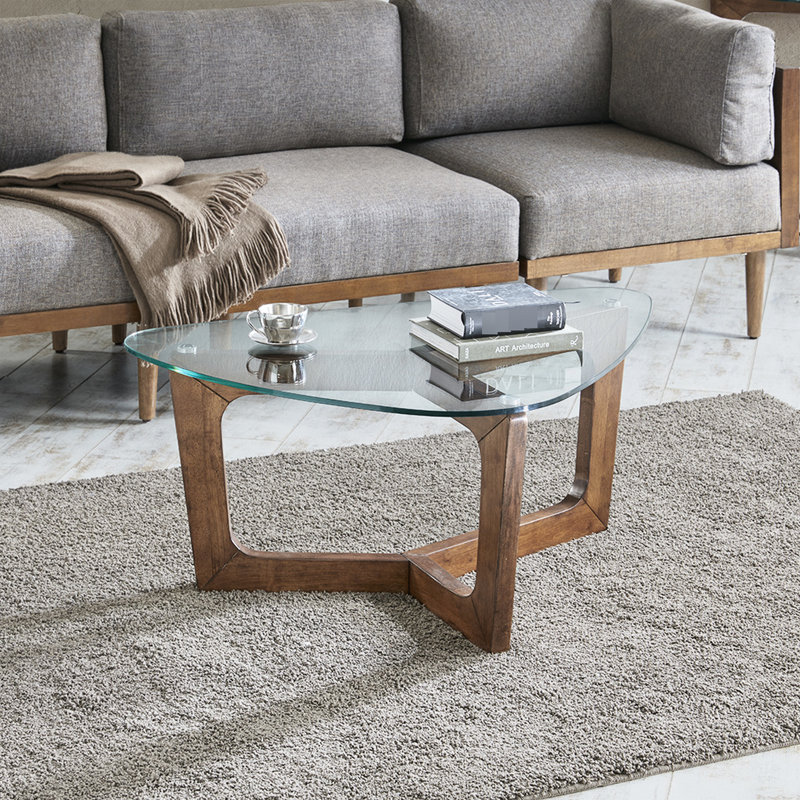 Table basse en bois de pacanier 28 po avec verre moderne l 42 po
