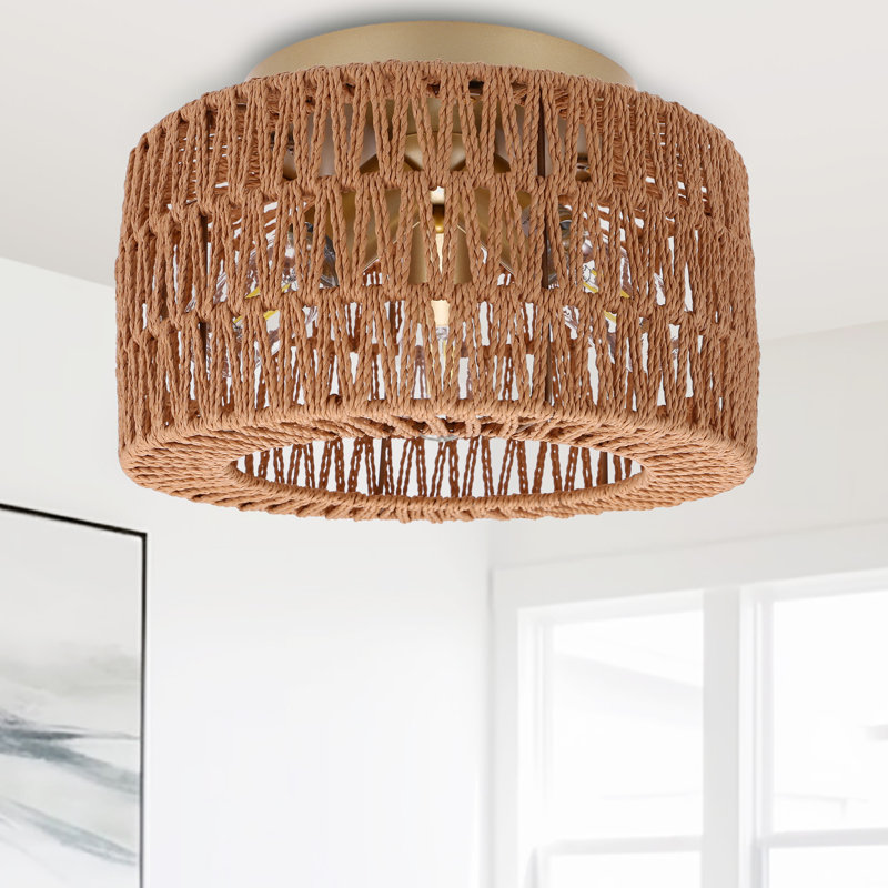 Borwicks 3-Light Rustic Hand-Woven Flush Mount, Gold