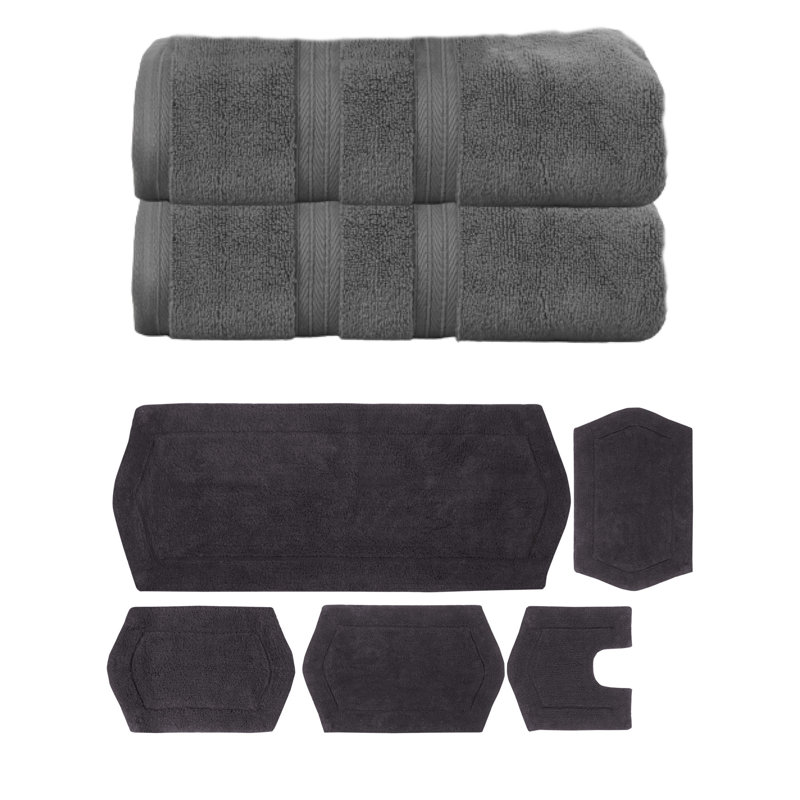 Ensemble de serviettes de bain 2 pièces et 5 tapis de bain 5 pièces Bryd Collection (ensemble de 7), Gris foncé