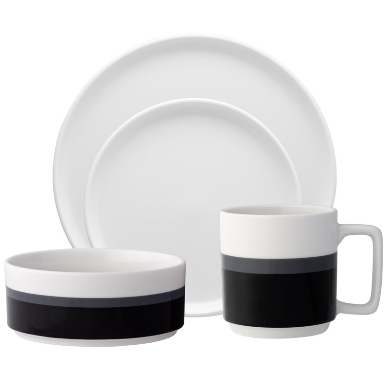 Noritake Colorstax Stripe 4-Piece Place Setting, Service for 1, Black