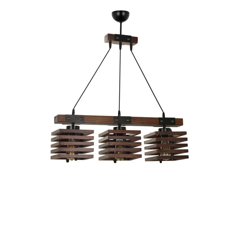 Luminaire suspendu carré pour îlot de cuisine à 3 lumières Kodi, Brun foncé