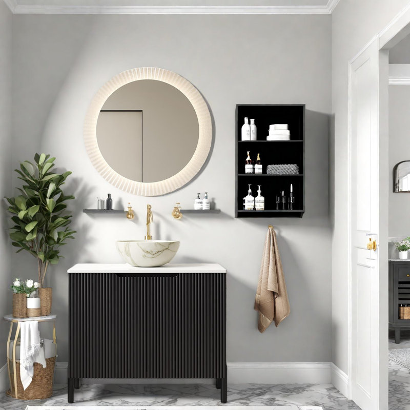 Meuble-lavabo durable avec rangement, céramique et pierre frittée, salle de bain de style moderne
