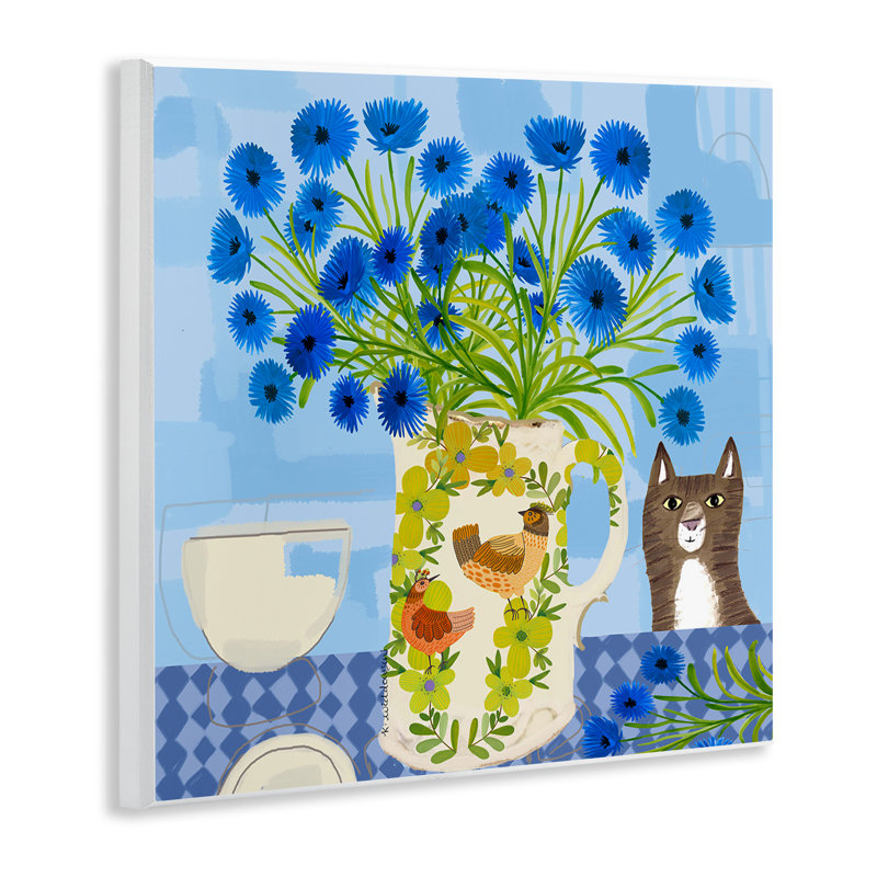 Whimsical Jug of Cornflowers Wall Plaque, design by Kay Widdowson