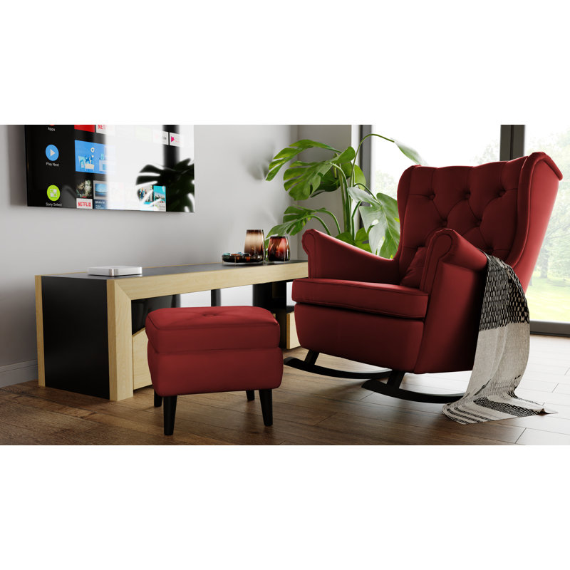 Lutherville Velvet Wingback Chair with Footstool, Amor Velvet 4306 Red