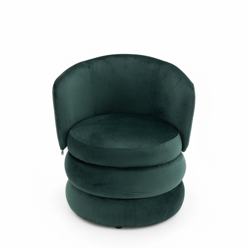 Upholstered Swivel Barrel Chair, Bottle Green Velvet