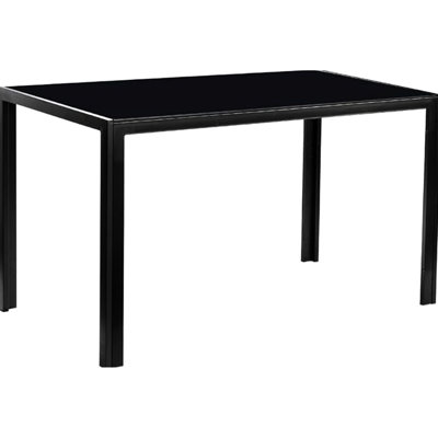 Élégante table de salle à manger avec structure en verre et métal, capacité de 80 lb, structure noire à 4 sièges avec plateau lisse
