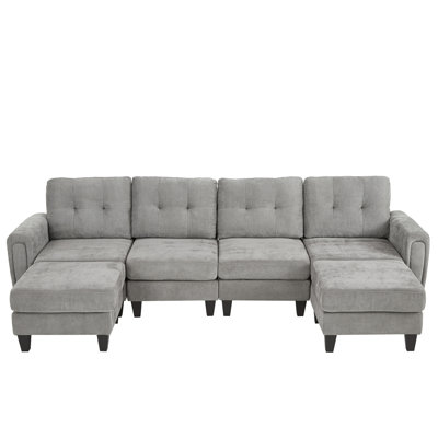 Modern Sectional Sofa 115" U-Shaped Sofa Upholstered Sofa Couch With Two Movable Ottomans