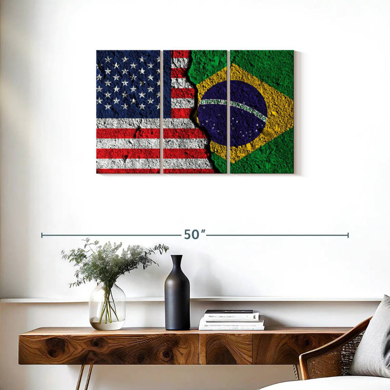Cracked USA Brazil Flag, 20" H x 33" W