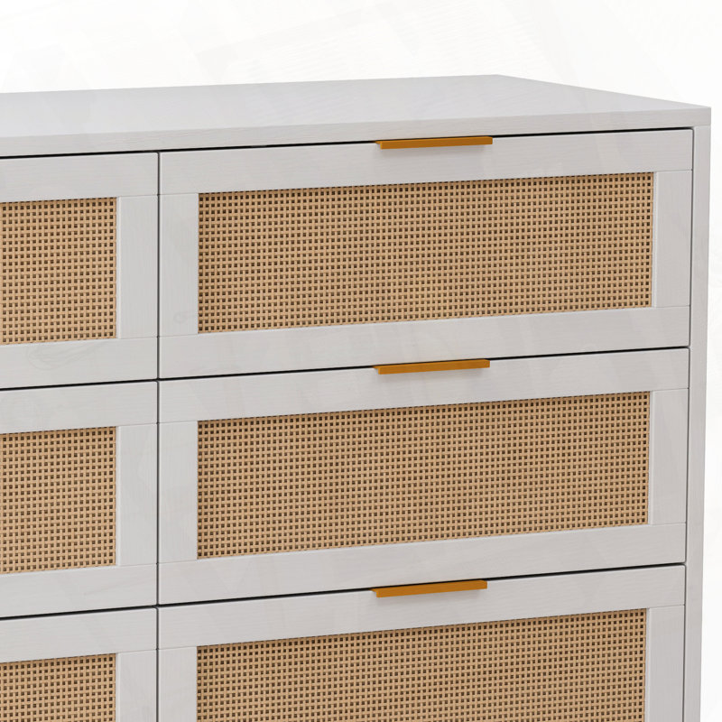 Armoire de rangement multi-usages en rotin à 6 tiroirs, H 29,53 po x l 43,31 po x P 15,75 po