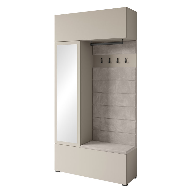 Hall Tree 115cm Wide with Shoe Storage, Cashmere Beige / Upholstered Panel MONO 232