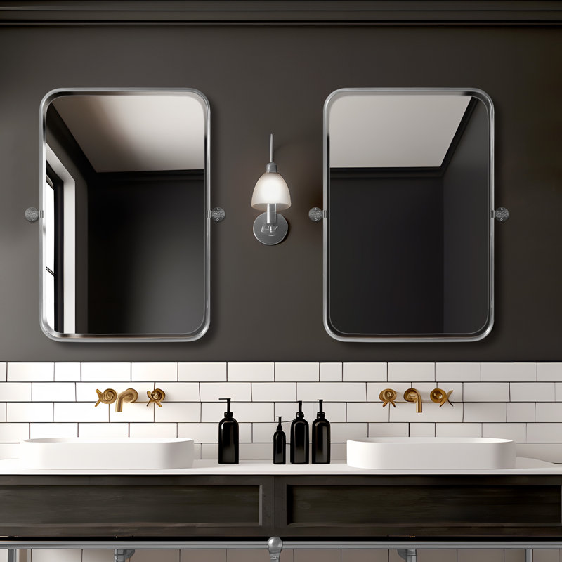 Miroir mural Orton, 32 po x 23 po, Argent/blanc