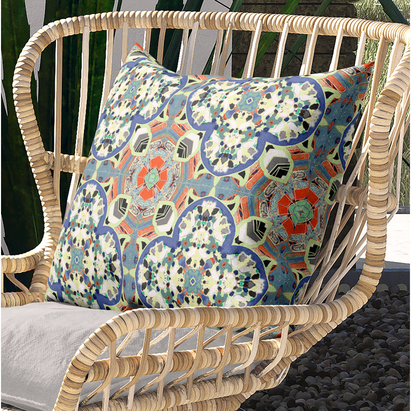 Housse de coussin carré et insert, 18" x 18", Bleu / crème / orange