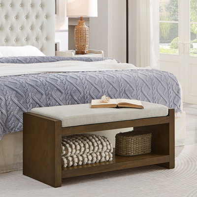 Banc d'appoint de 40 po avec étagère à chaussures inférieure, banc de siège rembourré pour le salon, banc de bout de lit compact moderne avec rangement pour sièges de chambre à coucher, coussin amovible