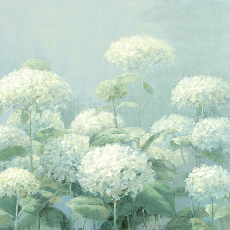 Hortensia blanc sauge de jardin, H 36 po x l 36 po, Non, Toile avec cadre blanc