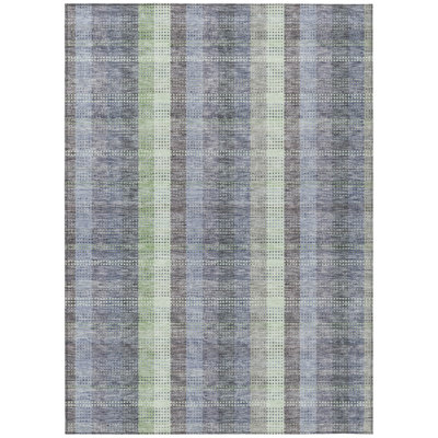 3' X 5' Pewter Gray And Mint Green Plaid Washable Indoor Outdoor Area Rug