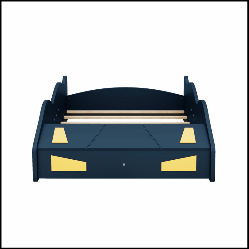 Lit plateforme en forme de voiture de course avec roues et rangement, parfait pour les chambres d'enfants et le design ludique