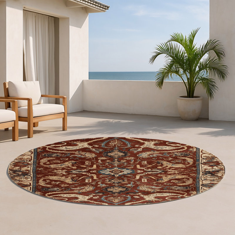Tapis d'intérieur et d'extérieur brun Persian, Rond 5 pi