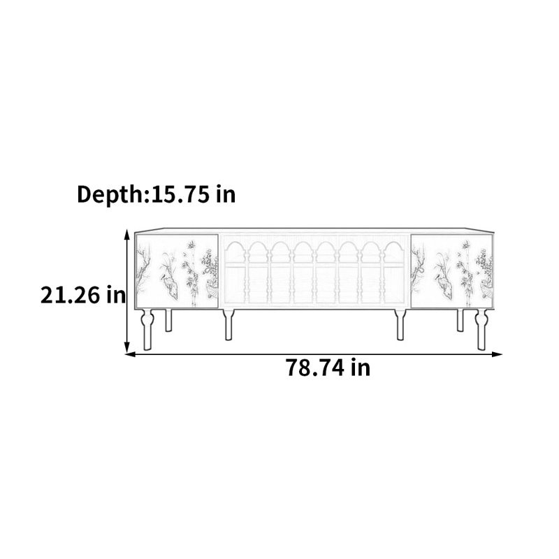 Meuble télé avec rangement peint français rétro, H 21,26 po x L 78,74 po x l 15,75 po, Blanc