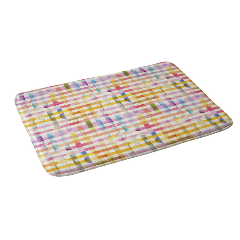 Tapis pour salle de bain à mousse à mémoire de forme en aquarelle de style vichy Ninola