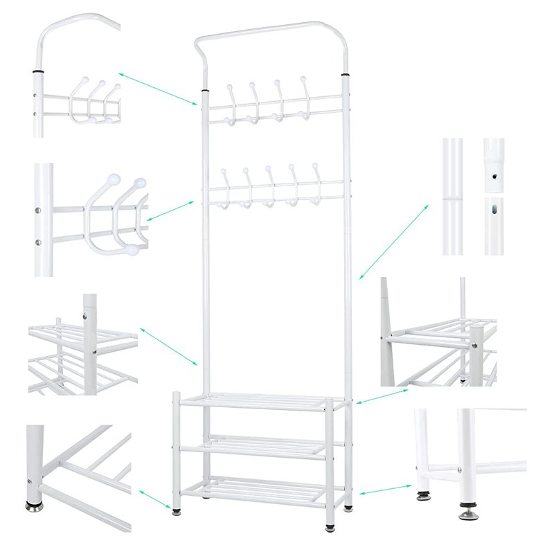 Erelah 66 cm W Hall Tree with Shoe Storage, White