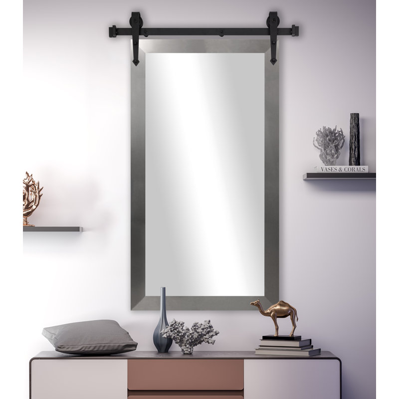 Neace Flat Wall Mirror, 53" H x 30" W, Brushed Nickel