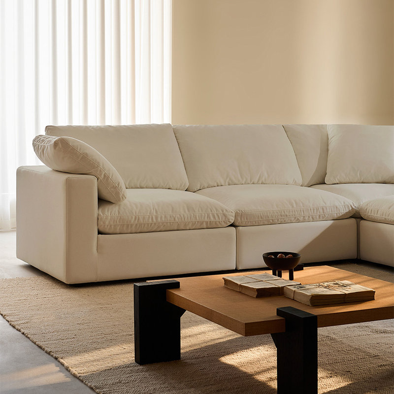 Canapés modulaires 6 places et 2 repose-pieds, Brun clair
