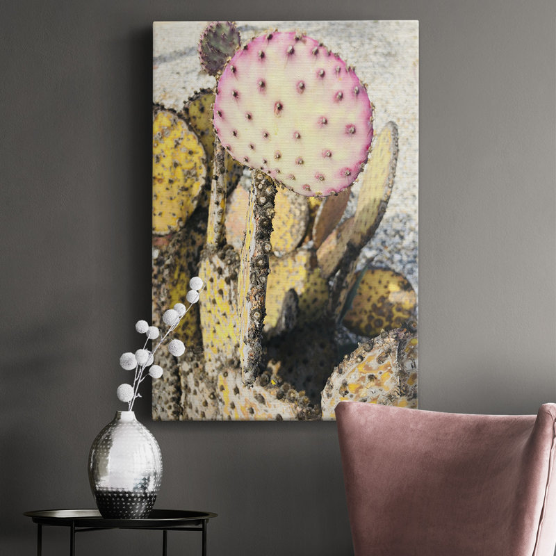 Toile tendue avec châssis rose, jaune et jaune Cactus II, H 18 po x l 12 po x P 1,5 po