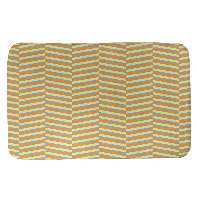 Tapis de bain à rayures rectangulaires anti-dérapant fractures, l 21 po x L 34 po, Bleu / Orange / Jaune