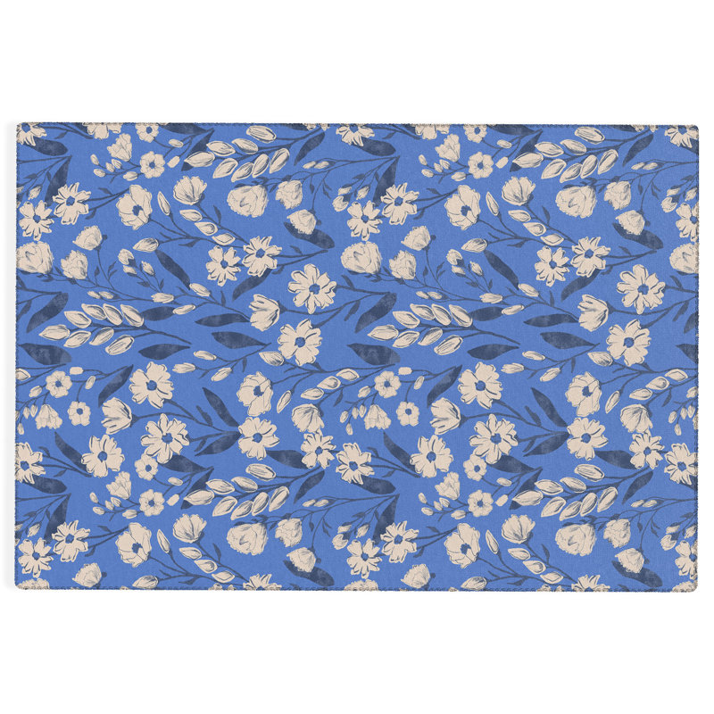 Tapis d'extérieur rectangulaire tissé à plat en polyester / chenille bleu Talbert, Rectangle 8 pi x 12 pi