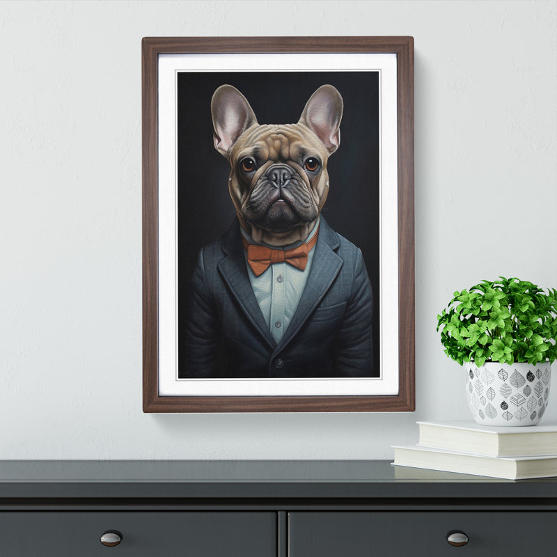 French Bulldog in a Suit Painting No.3 - Framed Print, Walnut, 64cm H x 46cm W x 2cm D