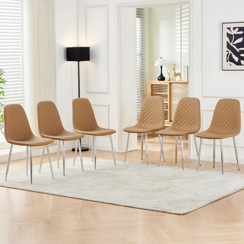 Wayland Modern Upholstered Faux Leather Dining Chair, 6, Silver, Coffee