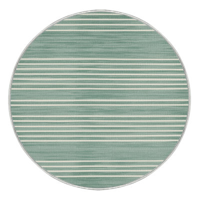 Washable Seafoam White Striped Area Rug