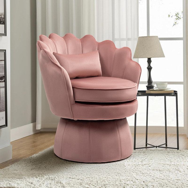 Fauteuil d'appoint rembourré et pivotant en velours, Velours rose