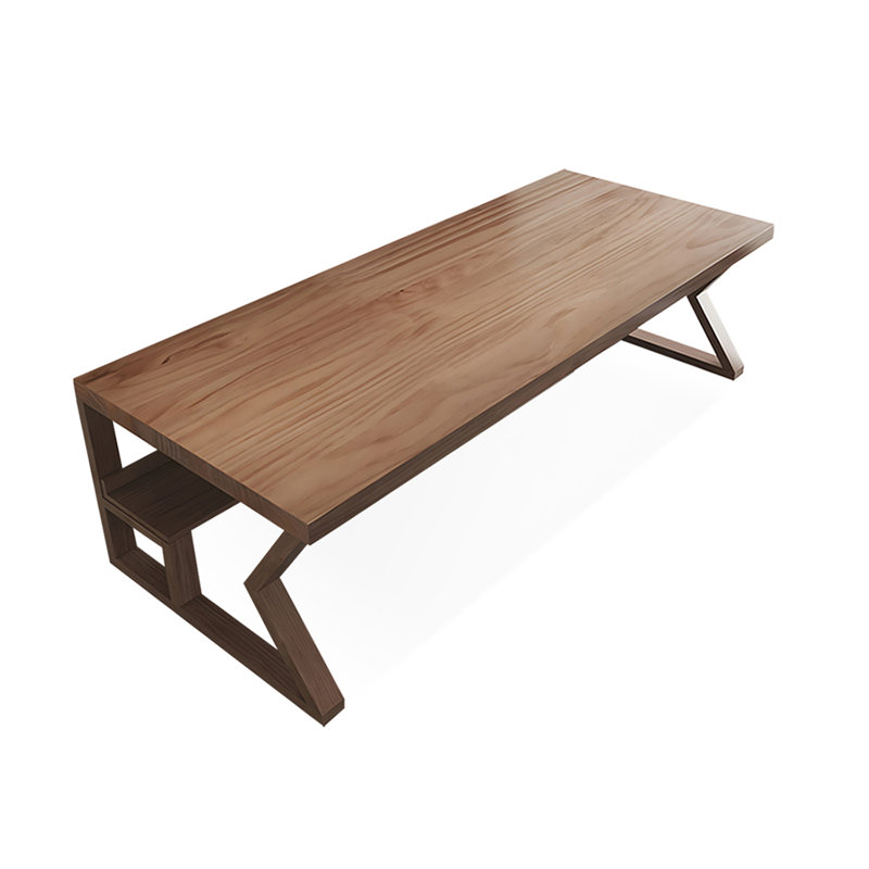 Tan Rectangular Solid Wood desk, 29.53" H x 70.87" W x 31.5" D