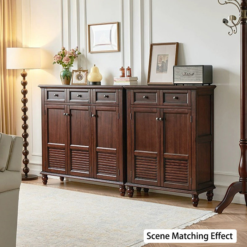 Dark-brown Solid Wood Shoe Storage Bench