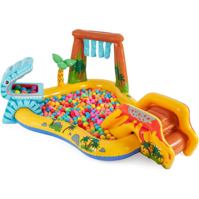 Inflatable Water Slide & Kids Pool, Dinosaur Play Center - Backyard Outdoor Blow-Up Splash Pad W/ Sprinkler For Toddlers Ages 2+