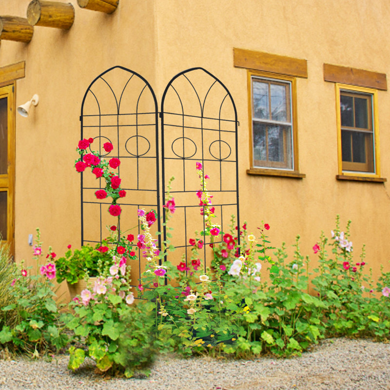 Paquet de 4 treillis en métal 78,7 po x 19,7 po antirouille en métal, support à pois d'extérieur, support à fleurs de jardin - paquet noir 19,7 po, haricots