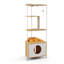 Arbre à chat avec poste d'alimentation et poteau à griffer, espace - blanc + chêne, coffre-fort amusant pour les chats d'intérieur