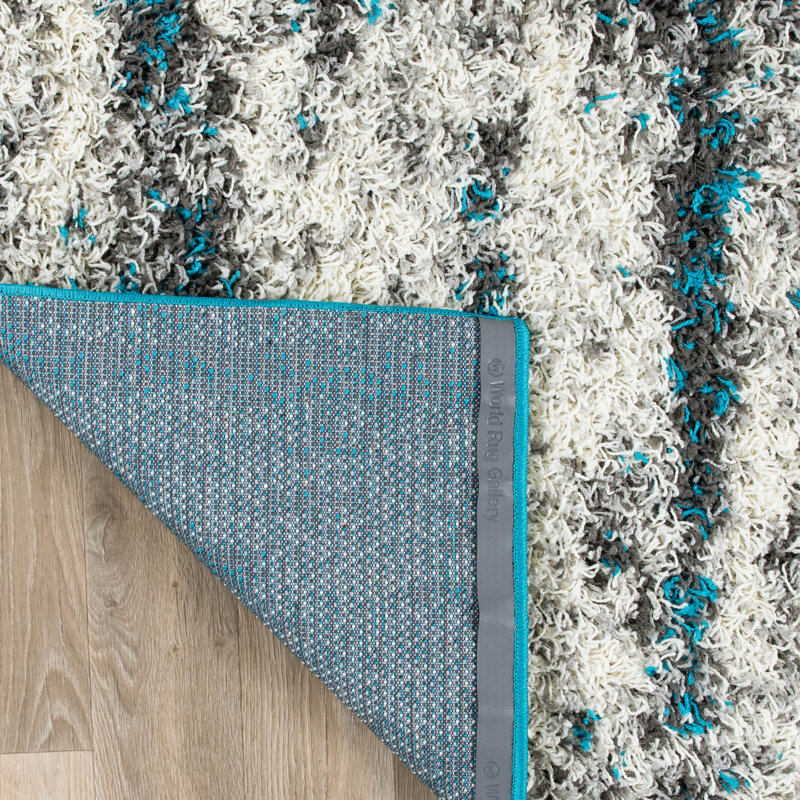 Solana Shag Turquoise/Gray/Ivory Area Rug, Runner 2' x 7'