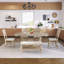 Ensemble de 6 tables de salle à manger en bois 6 pièces avec banc long et 4 chaises, style moderne, naturel