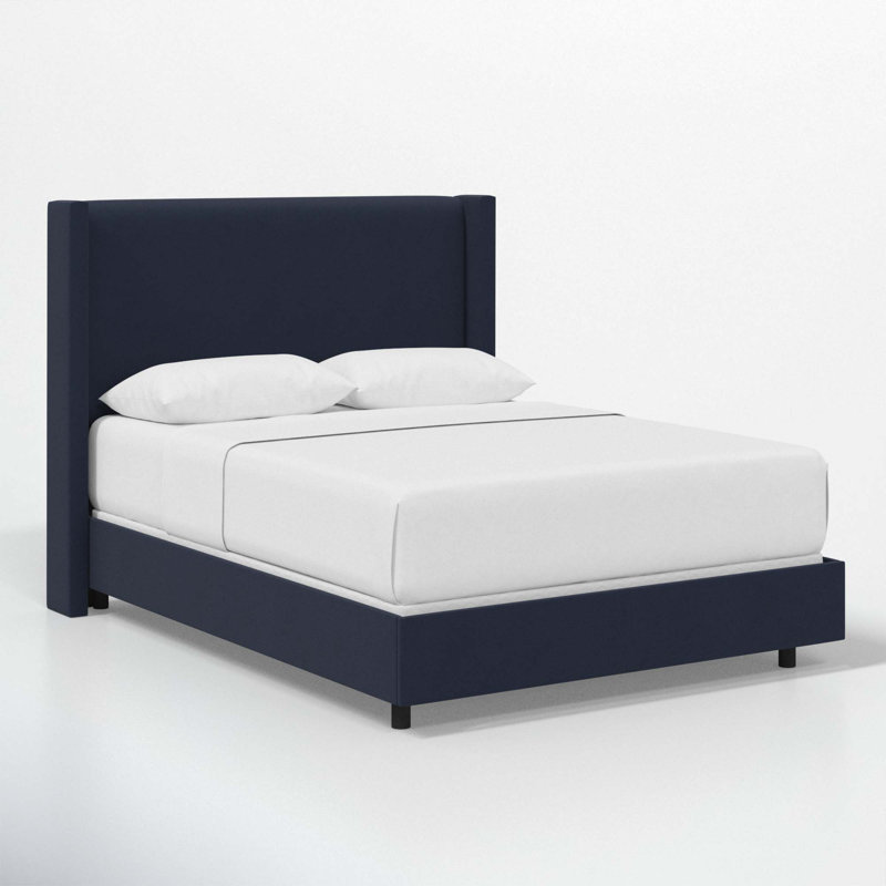 Hanson Upholstered Wingback Bed, King, Classic Ink Performance Velvet