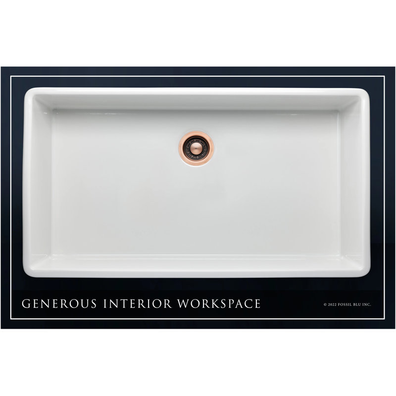 Luxury 36-Inch Solid Fireclay Farmhouse Sink, Flat Front, Antique Copper Accessories