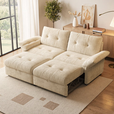 Canapé-lit convertible de 81,5 po en chenille douce, assise et lit 2 en 1, futon minimaliste avec mousse à mémoire de forme et mousse de polyuréthane, structure en bois massif, capacité de 600 lb pour le salon