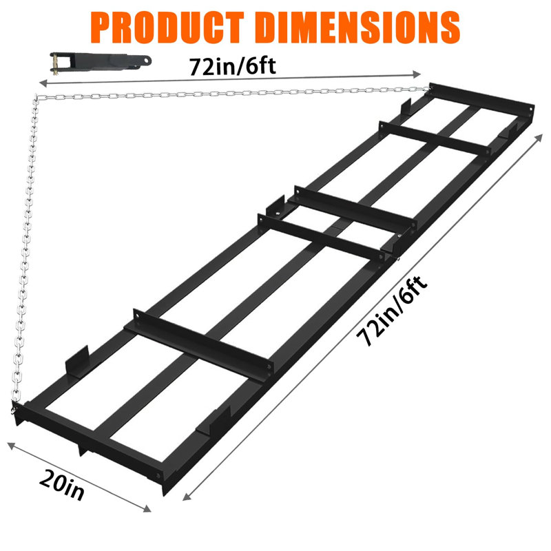 Heavy Duty 6FT Driveway Drag Harrow with Adjustable Bars, Tow-Behind Lawn Rake Grader for ATV, Black, 72*20 inches
