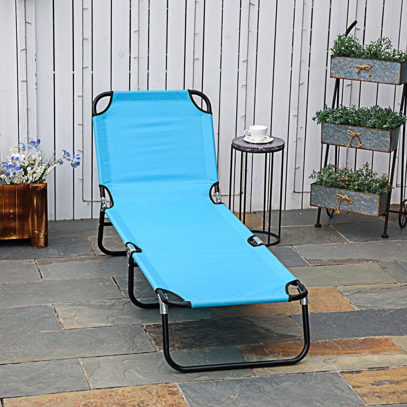 Outdoor Folding Chaise Lounge Chair Tanning Chair With Reclining Back, Blue