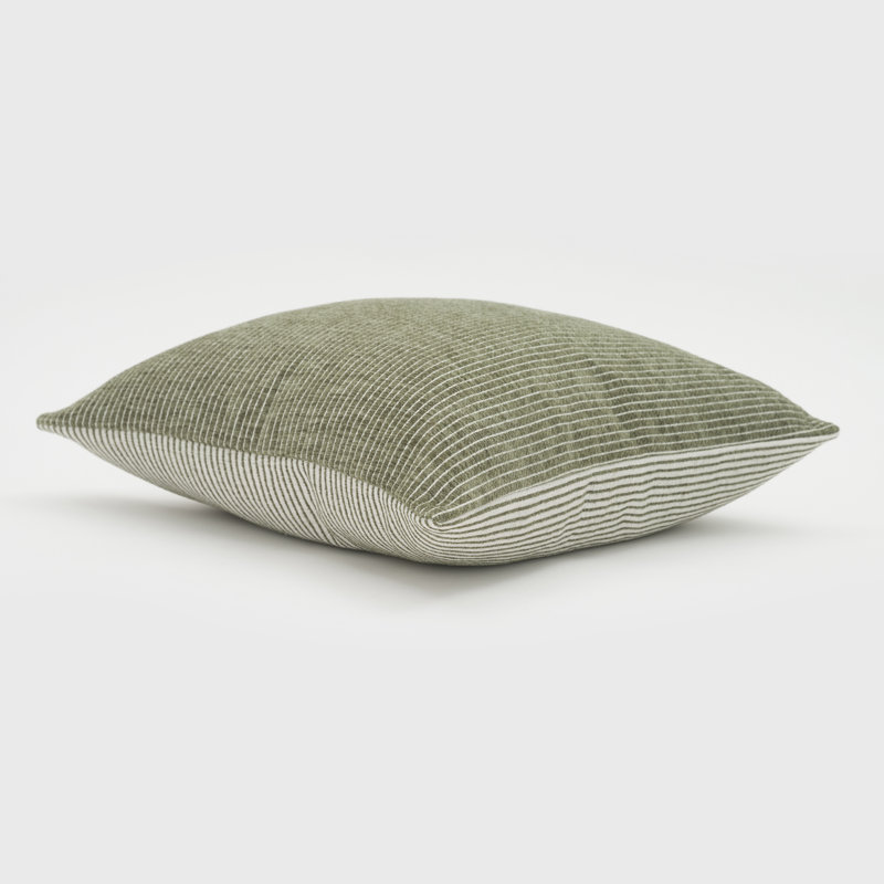 Elsa Reversible Winter Moss Green Woven Pinstripes Pillow, 18in x 18in