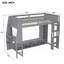 Lit mezzanine simple en bois avec bureau, étagères à rangement multiples, DEL et portemanteau suspendu-1807058163