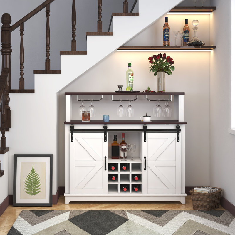 Armoire à vin moderne de 47 po avec porte de grange coulissante, armoire buffet avec porte-bouteilles de vin et armoire de rangement Modern