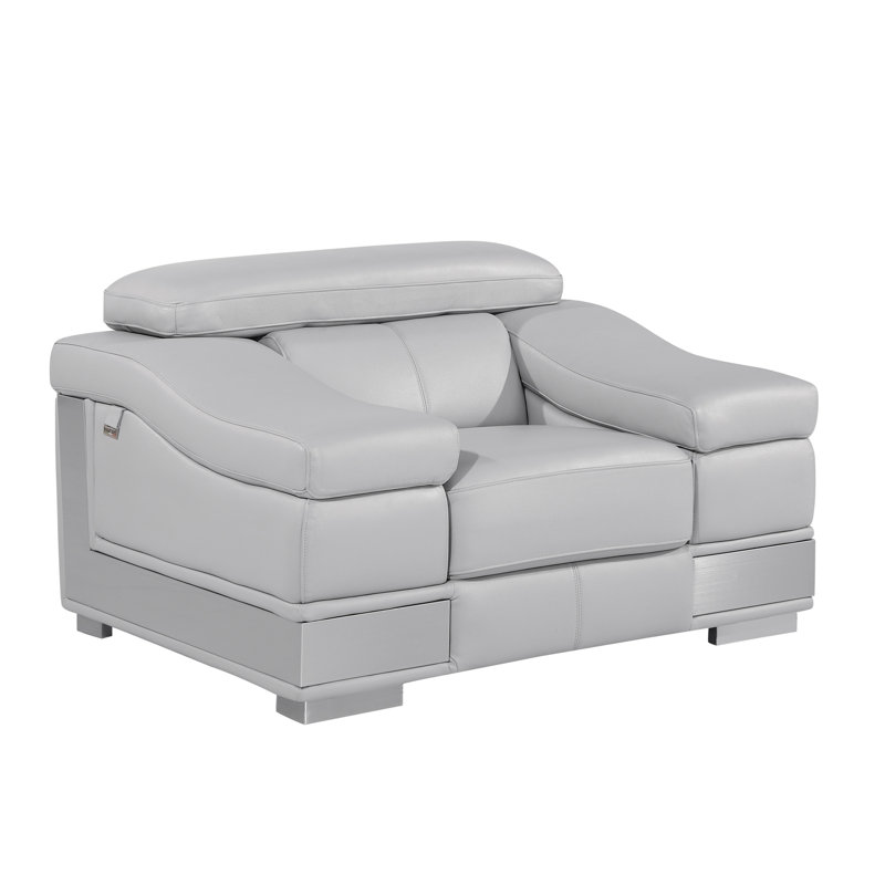 Chaise en cuir italien à grain supérieur, Gris clair