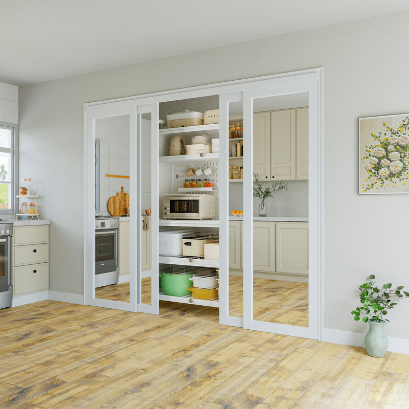 Porte de placard coulissante apprêtée en bois et 1 verre trempé blanc avec fabricant, 96 po x 80 po